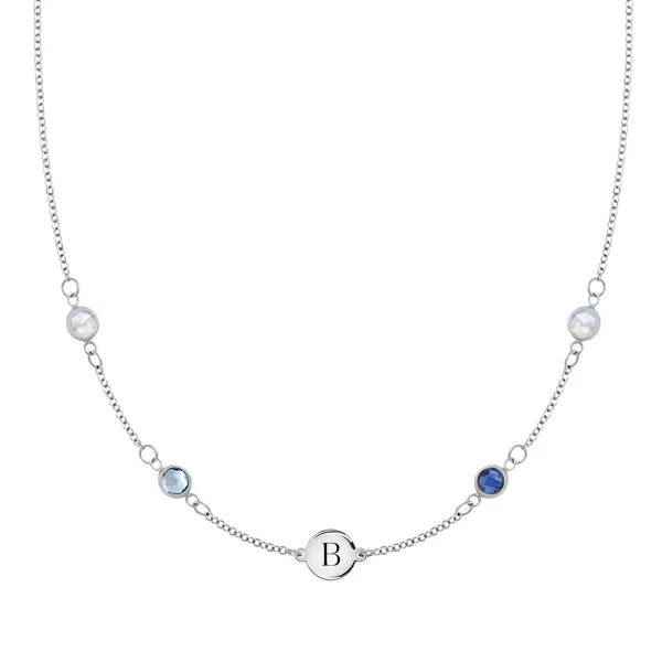 Personalized 1 Letter & 4 Classic Birthstone Necklace in 14k Gold (Double Spacing) sold by Haverhill