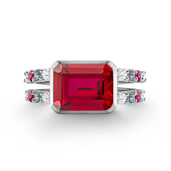 Personalized Warren Horizontal Birthstone Ring with Accent Stones in 14k Gold sold by Haverhill