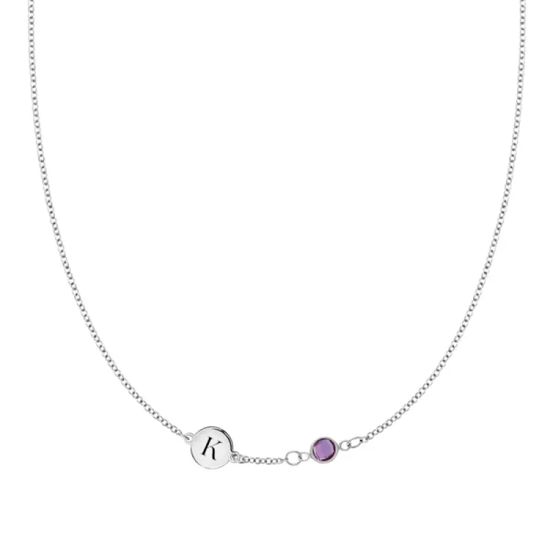 Personalized Classic 1 Letter & 1 Birthstone Necklace in 14k Gold (Single Spacing) sold by Haverhill