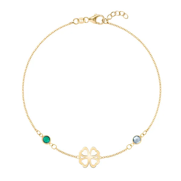 Personalized Classic Clover & 2 Birthstone Bracelet in 14k Gold sold by Haverhill