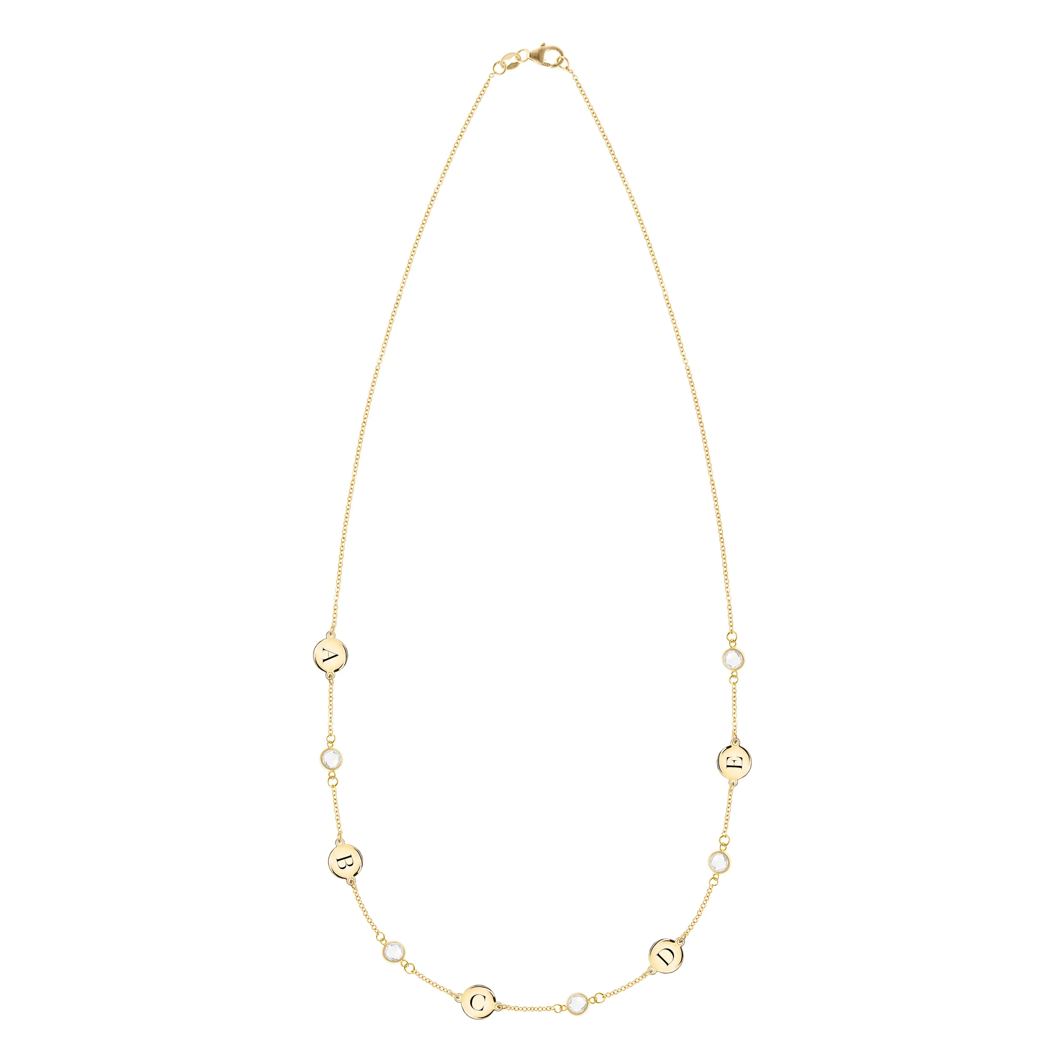 Personalized 5 Letter & 5 Classic Birthstone Necklace in 14k Gold (Single Spacing) sold by Haverhill product image thumbnail 4