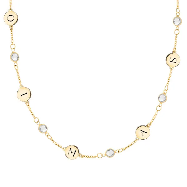 Personalized 5 Letter & 5 Classic Birthstone Necklace in 14k Gold (Single Spacing) sold by Haverhill