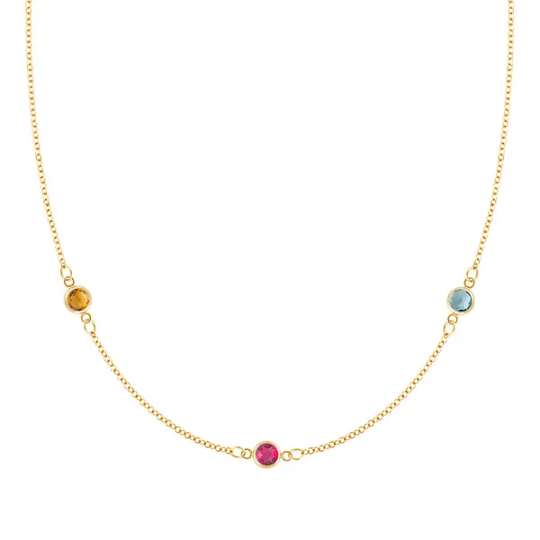 Personalized Classic 3 Birthstone Necklace in 14k Gold sold by Haverhill