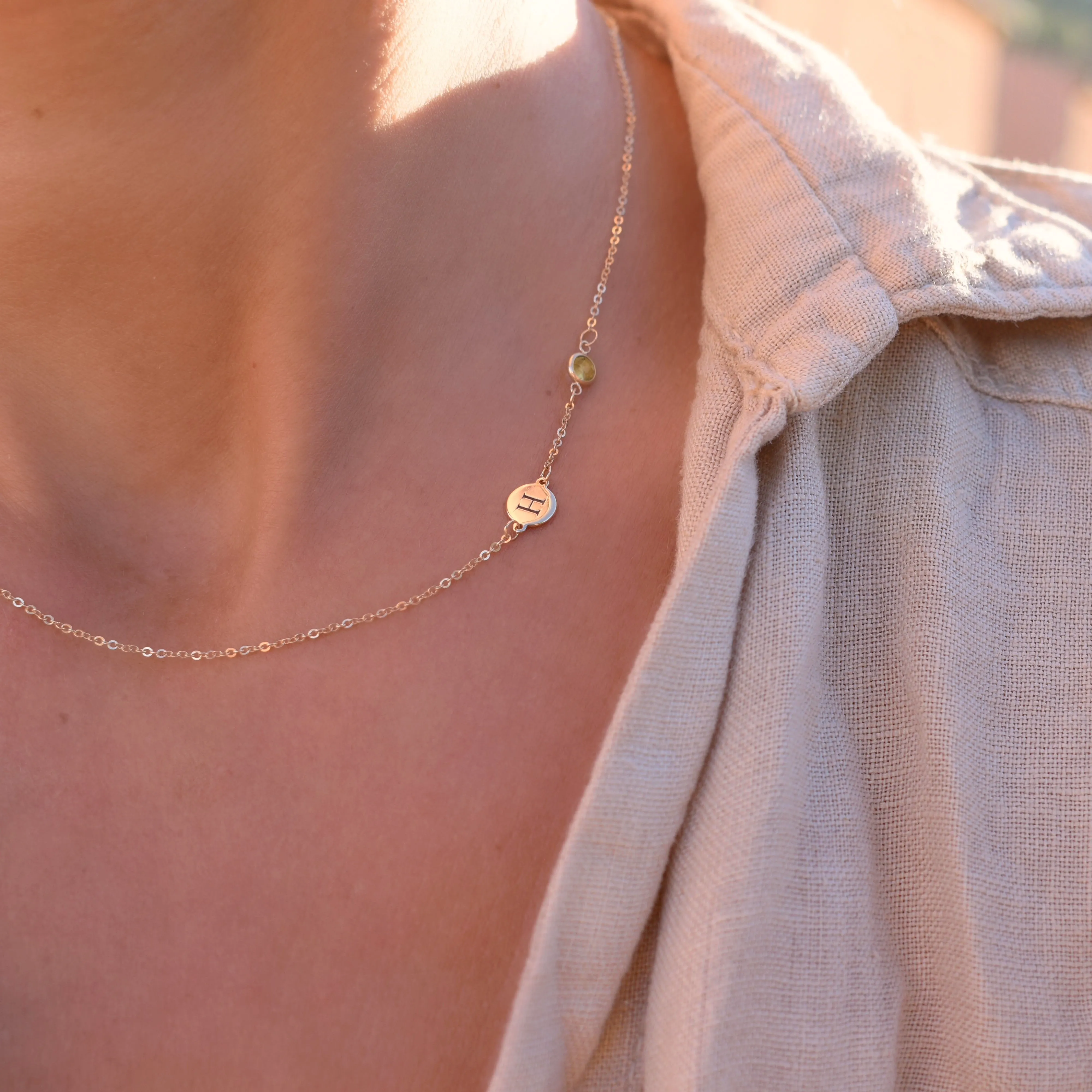 Personalized Classic 1 Letter & 1 Citrine Necklace in 14k Gold (November) sold by Haverhill product image thumbnail 3