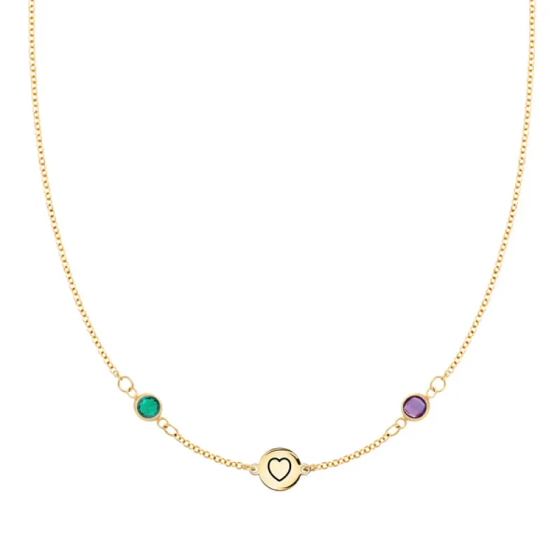 Personalized Heart Disc & Classic 2 Birthstone Necklace in 14k Gold sold by Haverhill
