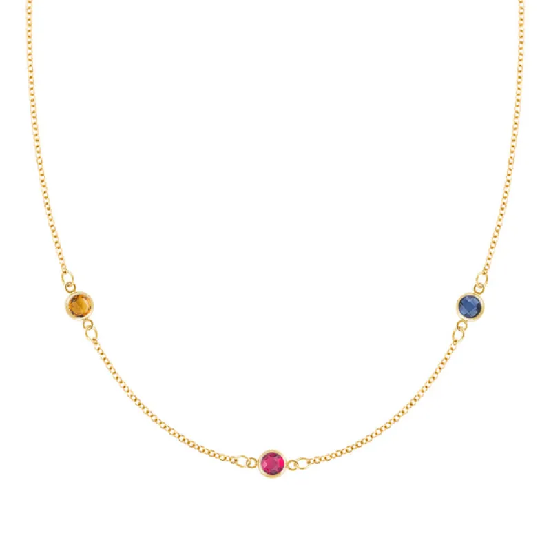 Personalized Classic 3 Birthstone Necklace in 14k Gold sold by Haverhill