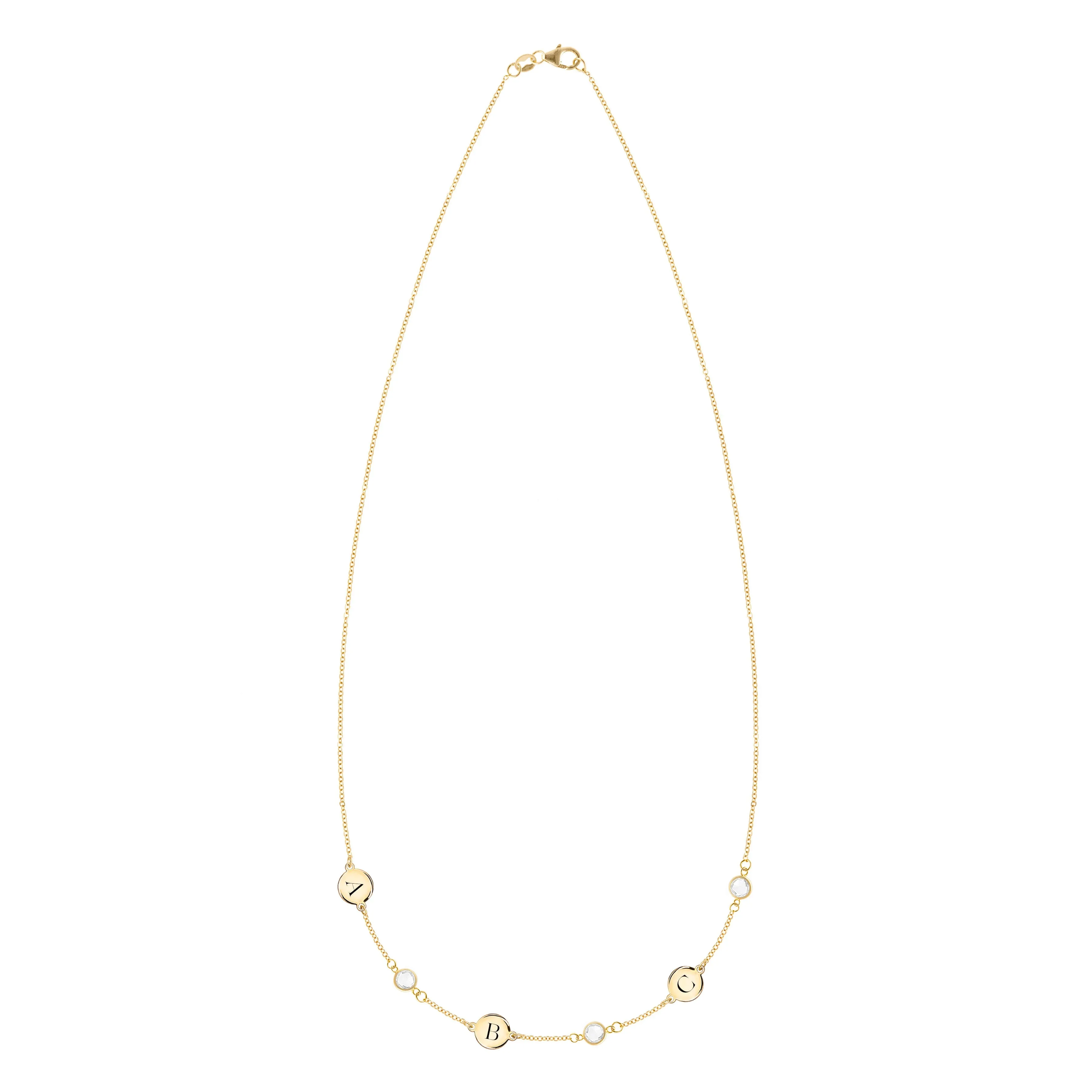 Personalized Classic 3 Letter & 3 Birthstone Necklace in 14k Gold (Single Spacing) sold by Haverhill product image thumbnail 4