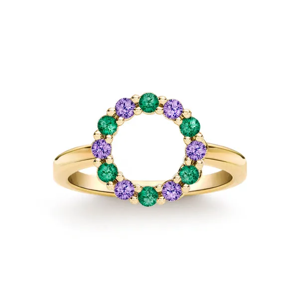 Personalized Rosecliff Small Circle Birthstone Ring in 14k Gold sold by Haverhill