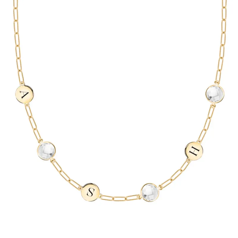 Personalized 3 Letter & 3 Grand Birthstone Adelaide Mini Necklace in 14k Gold sold by Haverhill