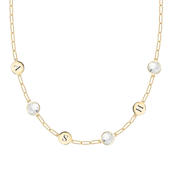 Personalized 3 Letter & 3 Grand Birthstone Adelaide Mini Necklace in 14k Gold sold by Haverhill