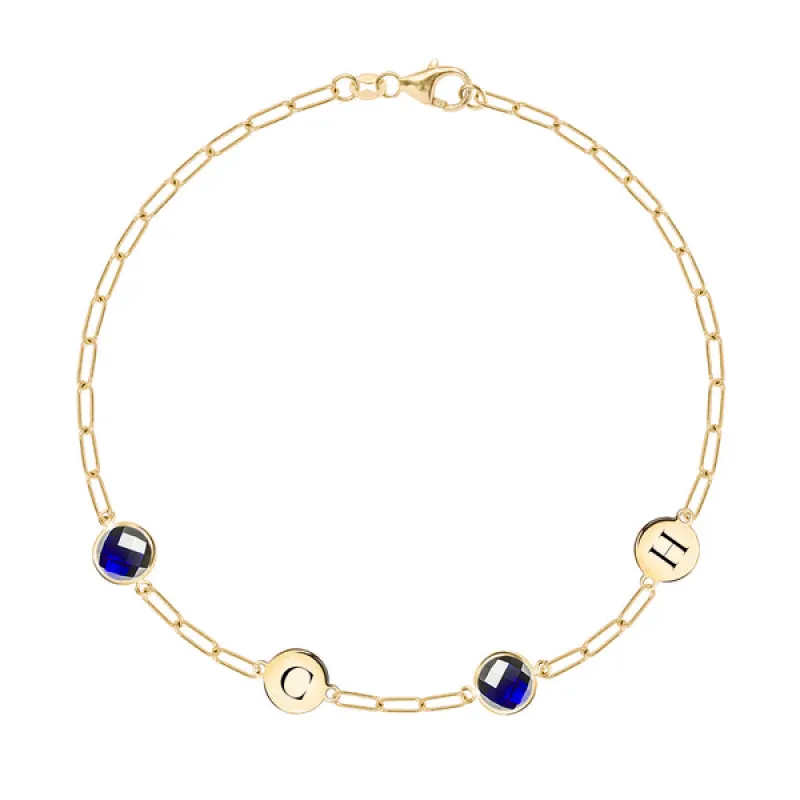 Personalized 2 Letter & 2 Grand Birthstone Adelaide Mini Bracelet in 14k Gold sold by Haverhill