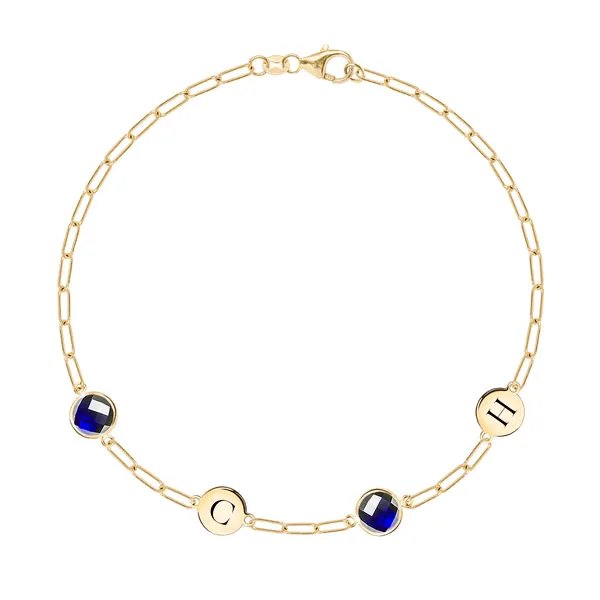 Personalized 2 Letter & 2 Grand Birthstone Adelaide Mini Bracelet in 14k Gold sold by Haverhill