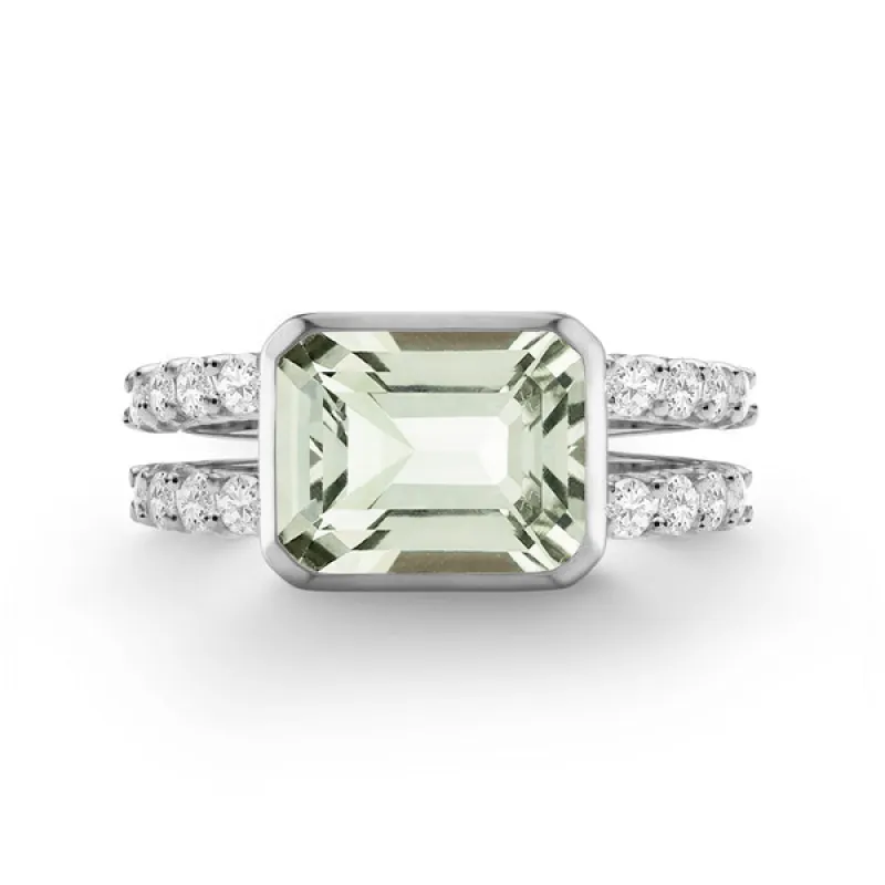 Personalized Warren Horizontal Birthstone Ring with Accent Stones in 14k Gold sold by Haverhill