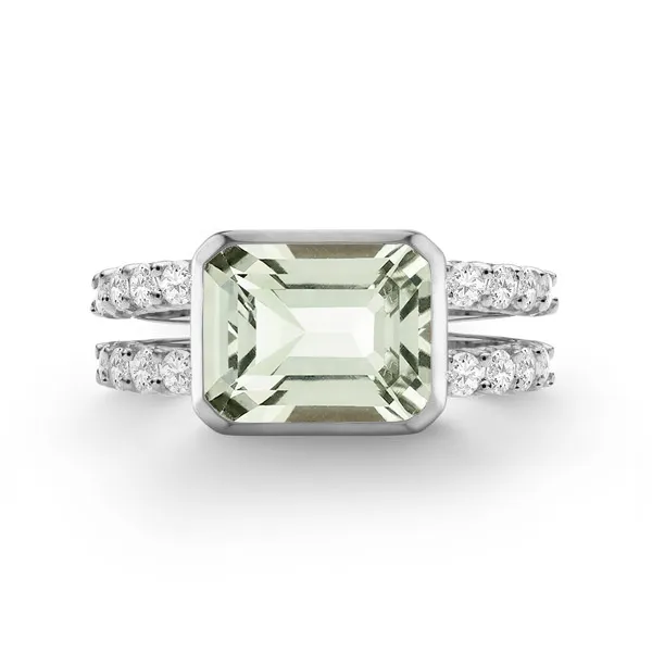 Personalized Warren Horizontal Birthstone Ring with Accent Stones in 14k Gold sold by Haverhill