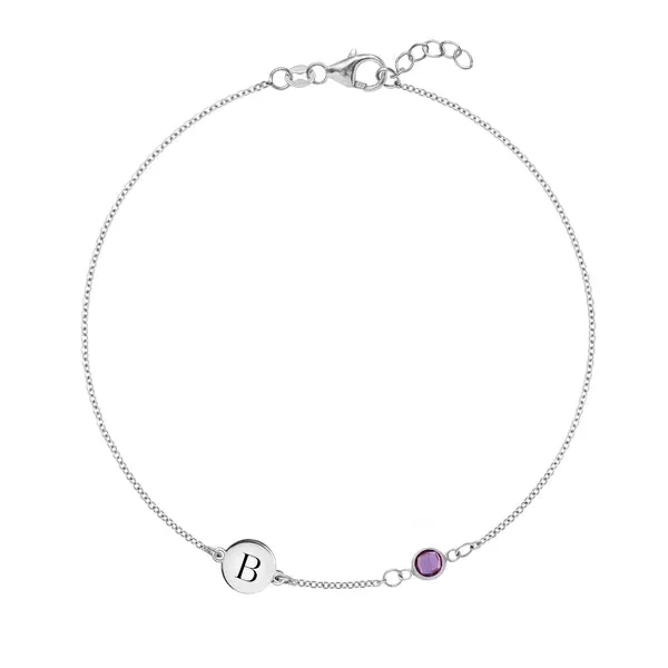Personalized Classic 1 Letter & 1 Amethyst Bracelet in 14k Gold (February) sold by Haverhill
