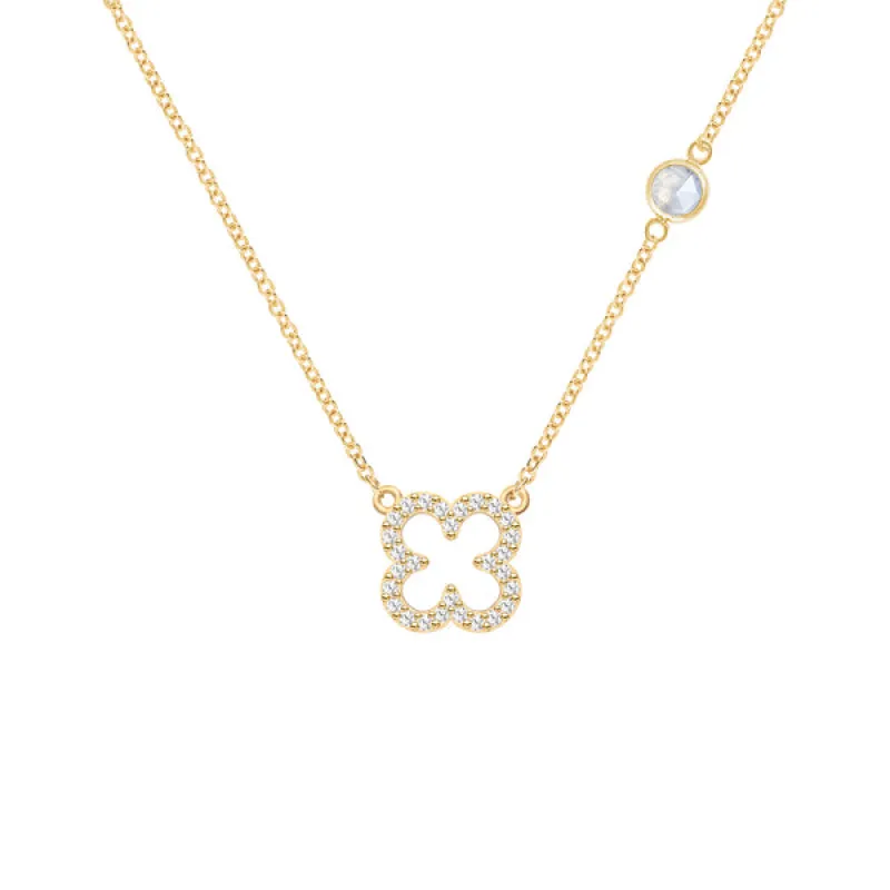 Personalized Diamond Clover & Birthstone Necklace in 14k Gold sold by Haverhill