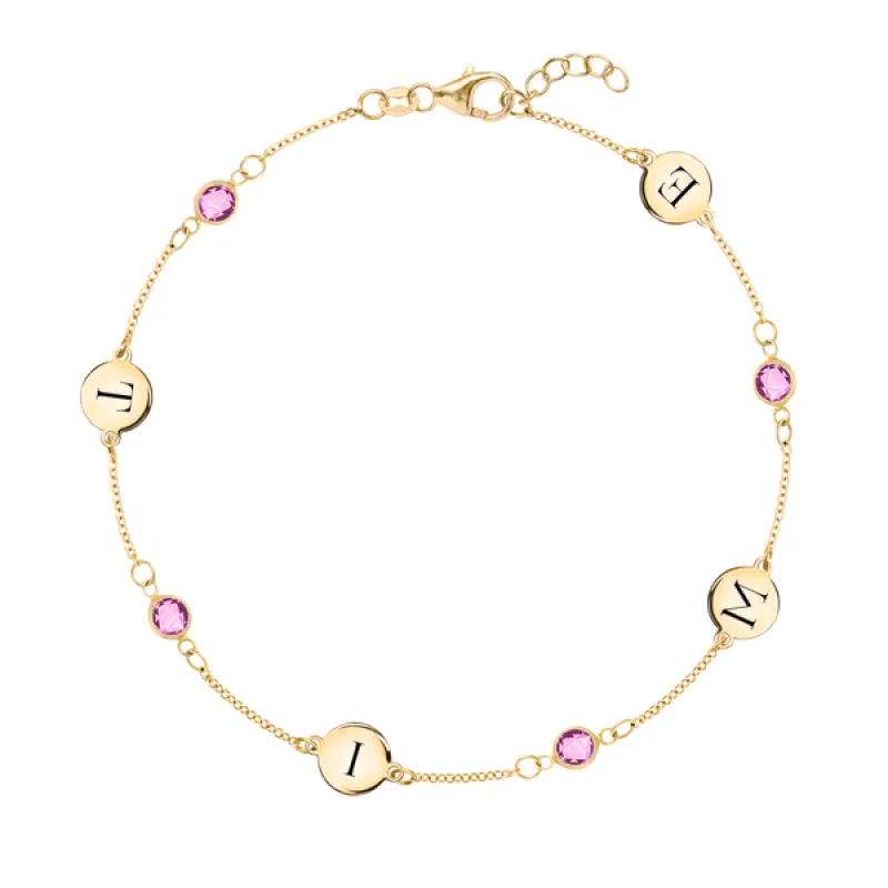 Personalized 4 Letter & 4 Classic Birthstone Bracelet in 14k Gold sold by Haverhill