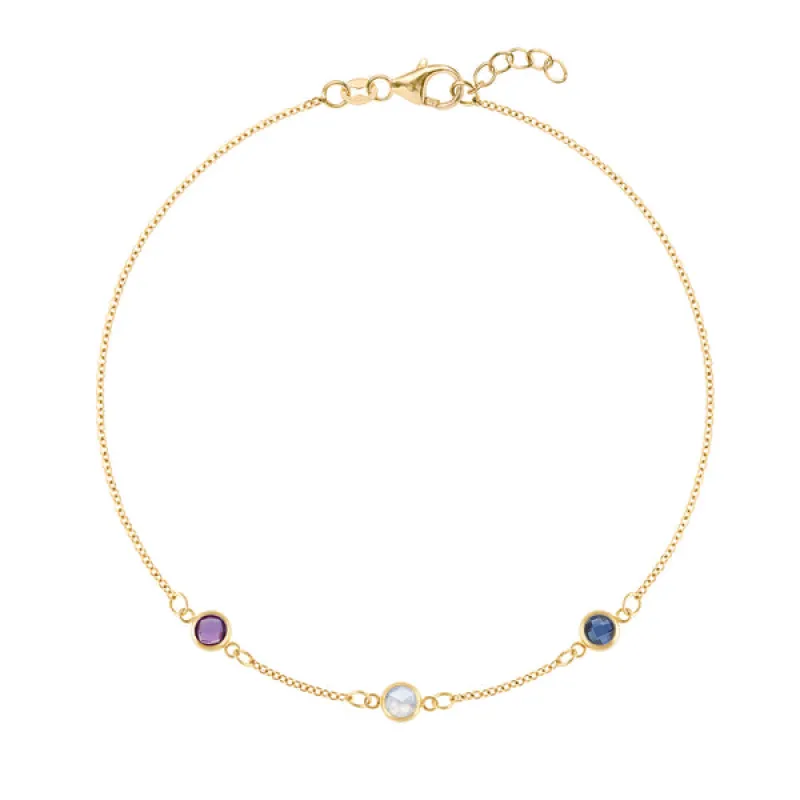 Personalized Classic 3 Birthstone Bracelet in 14k Gold sold by Haverhill