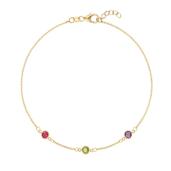 Personalized Classic 3 Birthstone Bracelet in 14k Gold sold by Haverhill