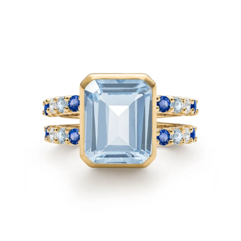 Personalized Warren Vertical Birthstone Ring with Accent Stones in 14k Gold made by Haverhill