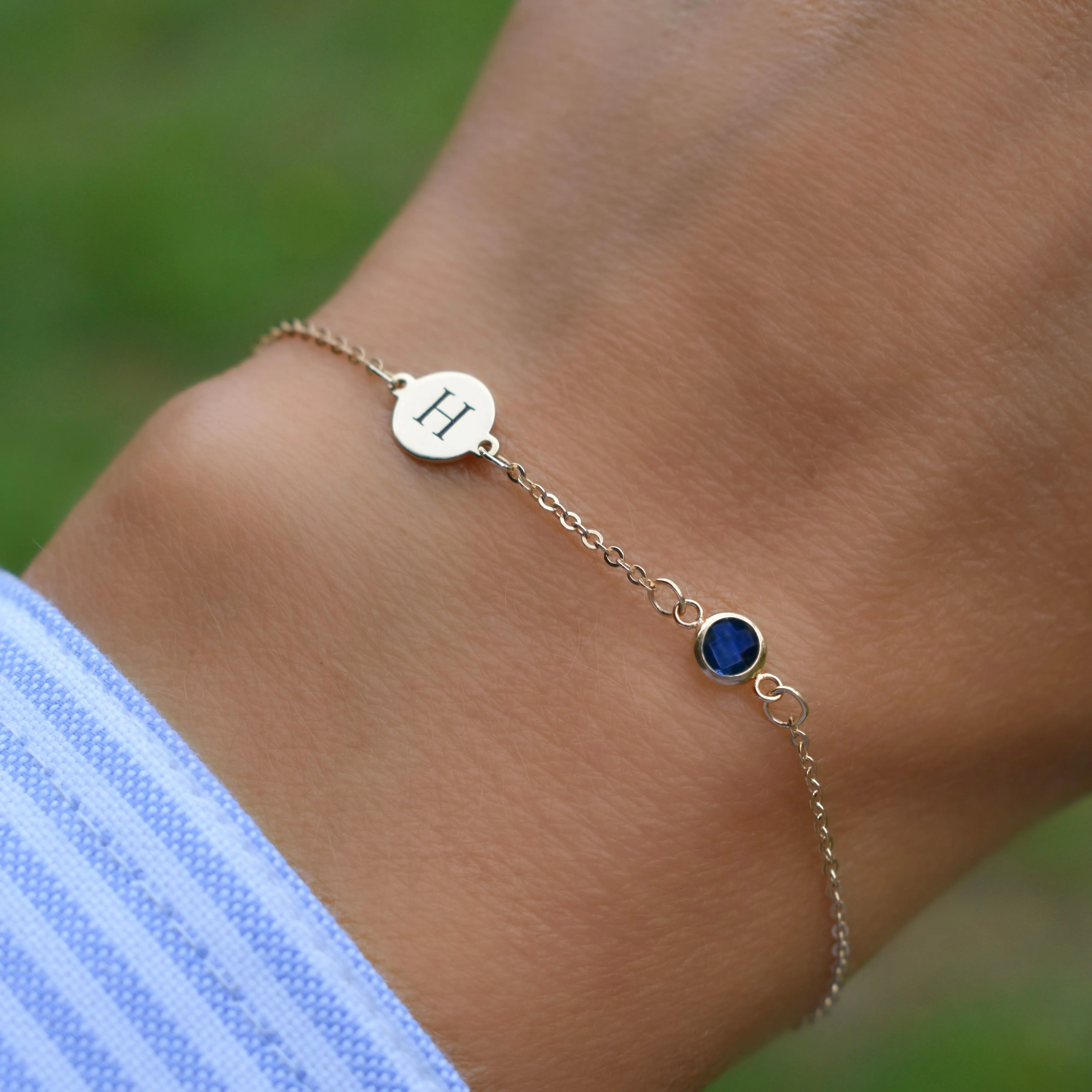 Personalized Classic 1 Letter & 1 Sapphire Bracelet in 14k Gold (September) sold by Haverhill product image thumbnail 3
