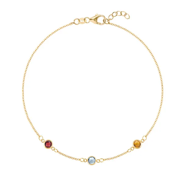 Personalized Classic 3 Birthstone Bracelet in 14k Gold sold by Haverhill