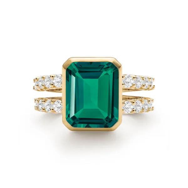 Personalized Warren Vertical Birthstone Ring with Accent Stones in 14k Gold sold by Haverhill