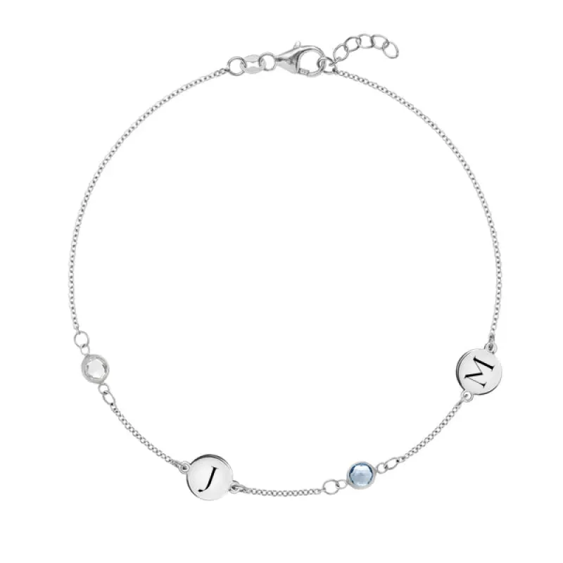 Personalized Classic 2 Letter & 2 Birthstone Bracelet in 14k Gold sold by Haverhill