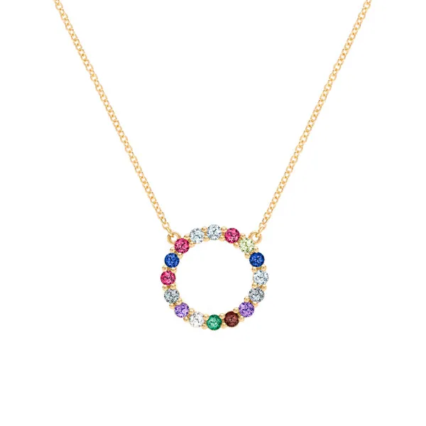 Personalized Rosecliff Circle Birthstone Necklace in 14k Gold sold by Haverhill