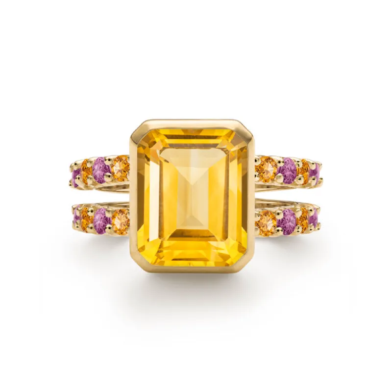 Personalized Warren Vertical Birthstone Ring with Accent Stones in 14k Gold sold by Haverhill