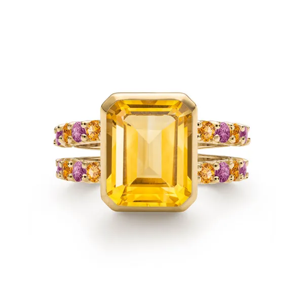 Personalized Warren Vertical Birthstone Ring with Accent Stones in 14k Gold sold by Haverhill