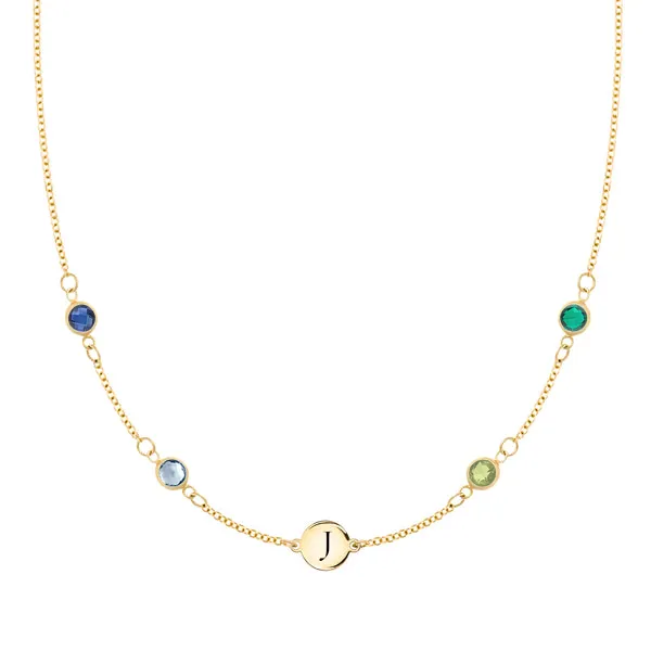 Personalized 1 Letter & 4 Classic Birthstone Necklace in 14k Gold (Double Spacing) sold by Haverhill