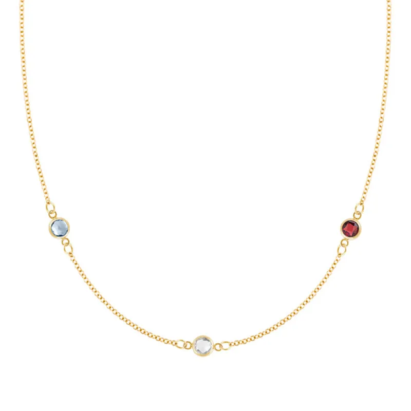 Personalized Classic 3 Birthstone Necklace in 14k Gold sold by Haverhill