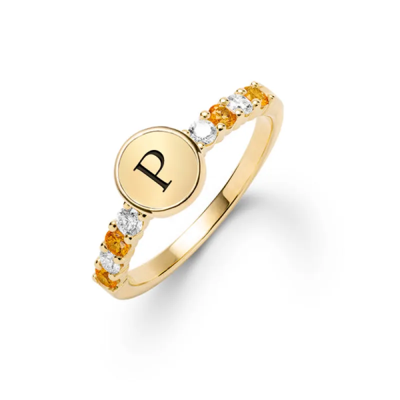Rosecliff Letter Diamond & Citrine Ring in 14k Gold (November) sold by Haverhill