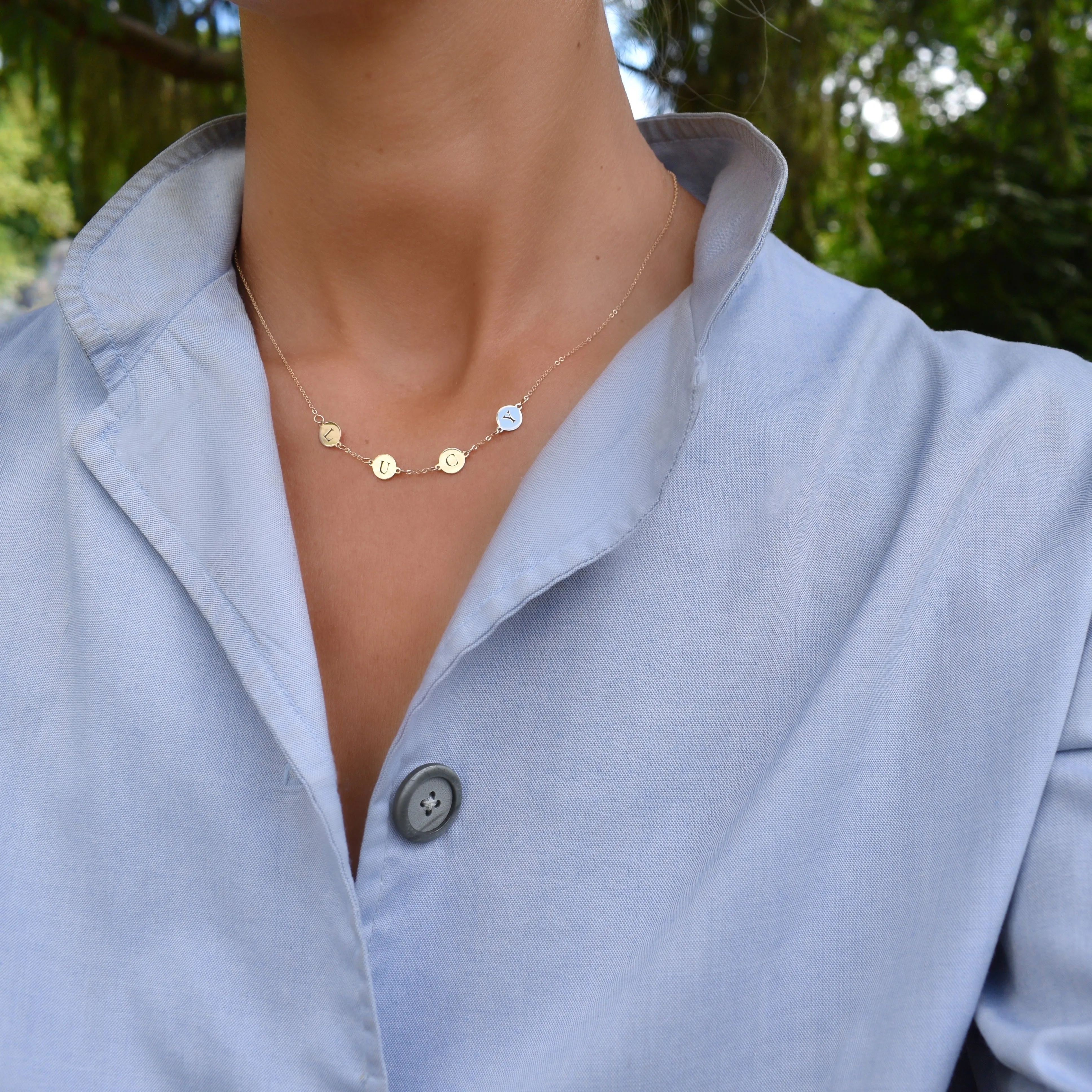 Personalized 4 Letter Necklace in 14k Gold (Single Spacing) sold by Haverhill product image thumbnail 2