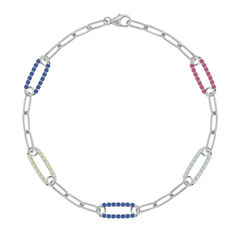 Personalized Adelaide 5 Pavé Birthstone Link Bracelet in 14k Gold sold by Haverhill