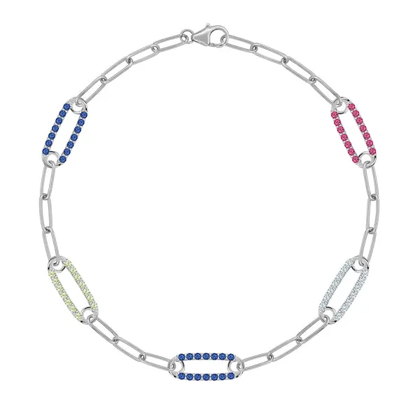 Personalized Adelaide 5 Pavé Birthstone Link Bracelet in 14k Gold sold by Haverhill