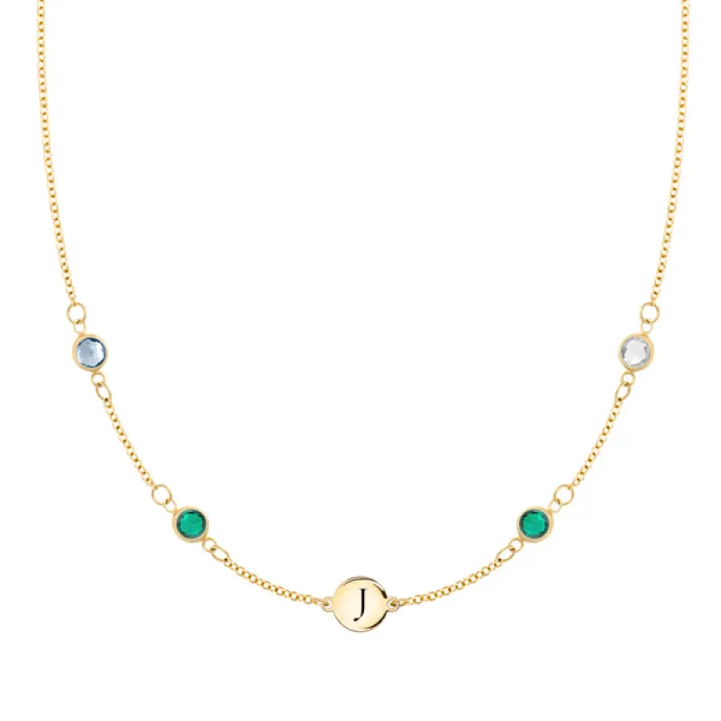 Personalized Classic 1 Letter & 4 Birthstone Necklace in 14k Gold (Double Spacing) sold by Haverhill