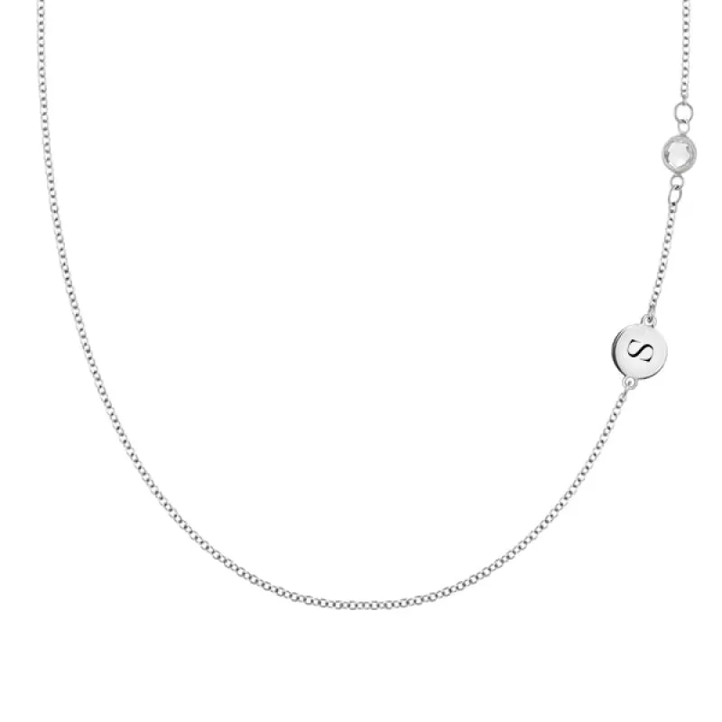 Personalized Classic 1 Letter & 1 Birthstone Necklace in 14k Gold (Double Spacing) sold by Haverhill