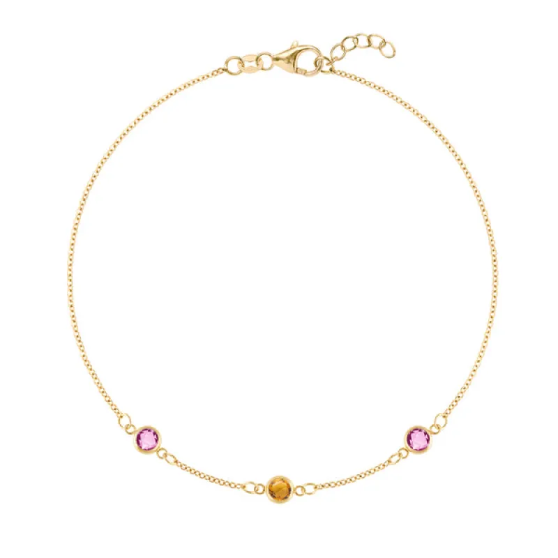 Personalized Classic 3 Birthstone Bracelet in 14k Gold sold by Haverhill