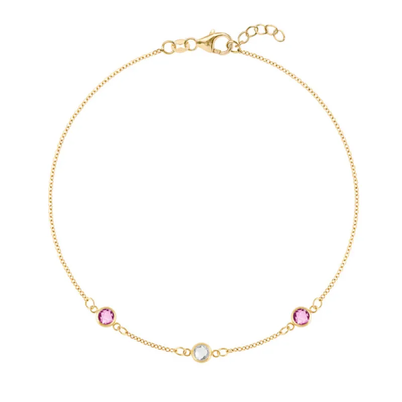 Personalized Classic 3 Birthstone Bracelet in 14k Gold sold by Haverhill