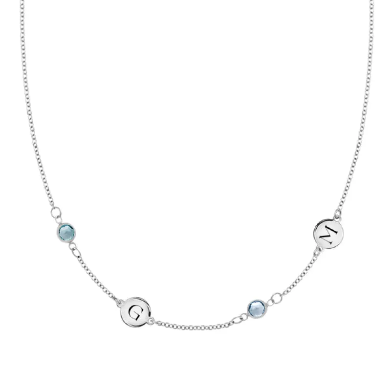 Personalized 2 Letter & 2 Classic Birthstone Necklace in 14k Gold (Double Spacing) sold by Haverhill