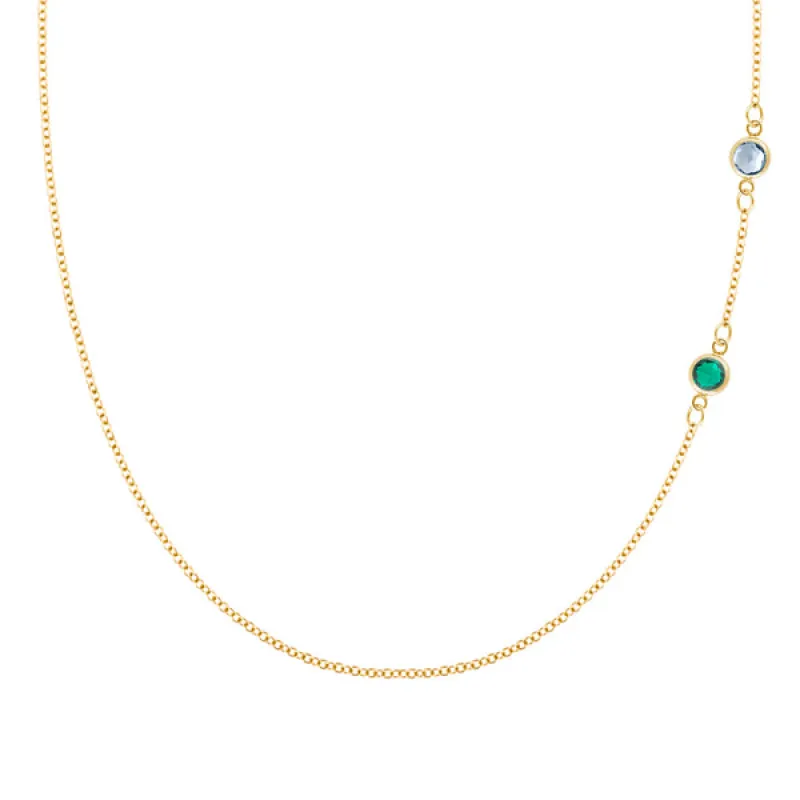 Personalized Classic 2 Birthstone Necklace in 14k Gold sold by Haverhill