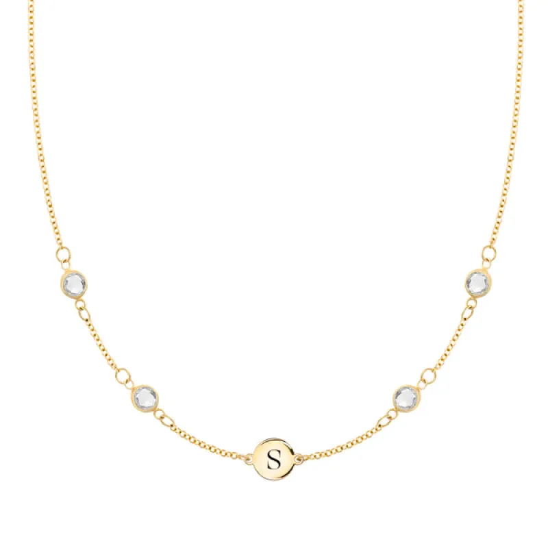 Personalized 1 Letter & 4 Classic White Topaz Necklace in 14k Gold (April) sold by Haverhill