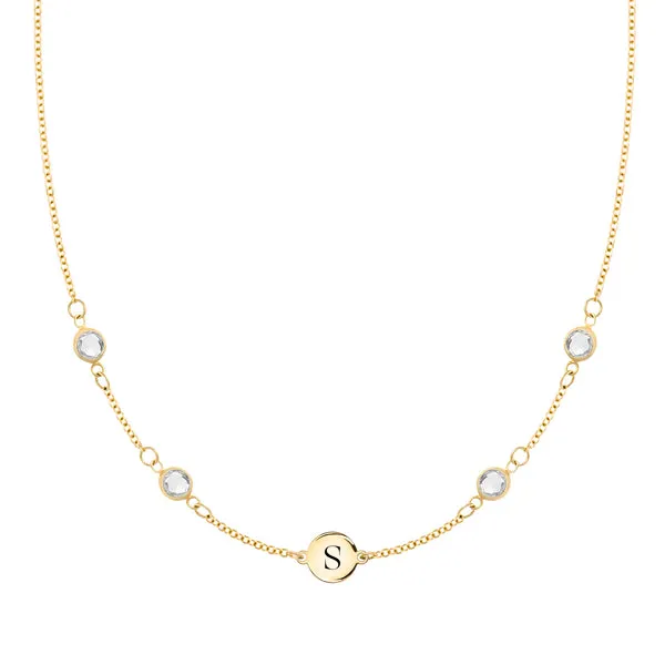Personalized 1 Letter & 4 Classic White Topaz Necklace in 14k Gold (April) sold by Haverhill