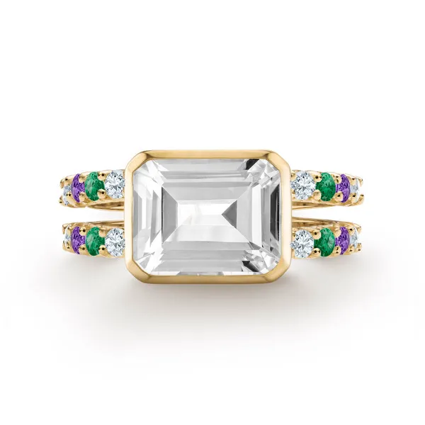 Personalized Warren Horizontal Birthstone Ring with Accent Stones in 14k Gold sold by Haverhill