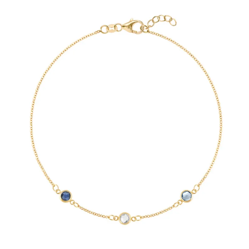 Personalized Classic 3 Birthstone Bracelet in 14k Gold sold by Haverhill