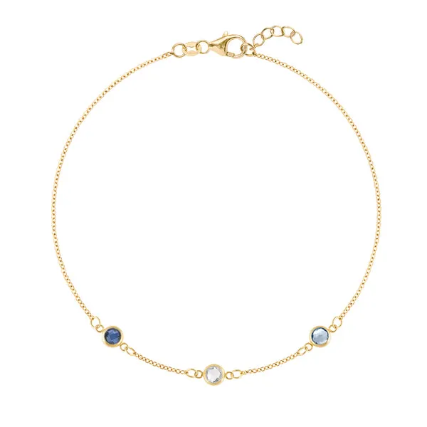 Personalized Classic 3 Birthstone Bracelet in 14k Gold sold by Haverhill