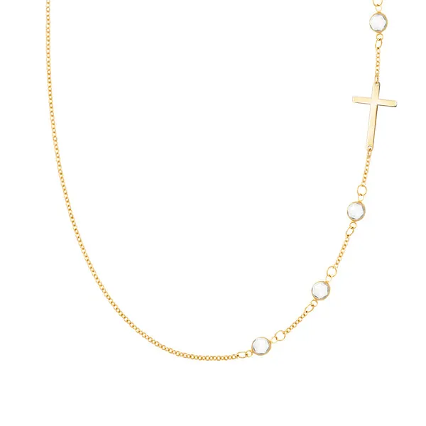 Personalized Classic Cross & 4 Birthstone Necklace in 14k Gold sold by Haverhill
