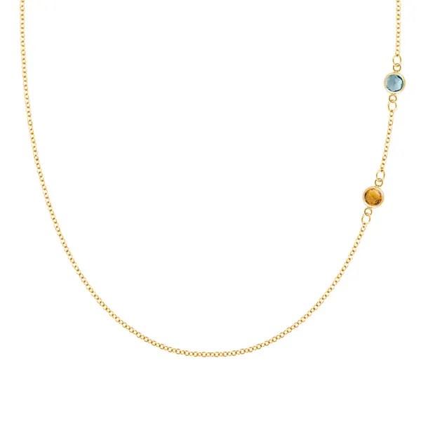 Personalized Classic 2 Birthstone Necklace in 14k Gold sold by Haverhill
